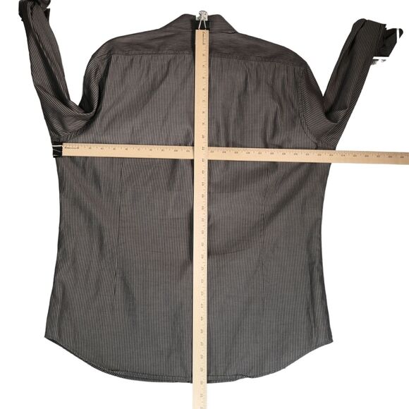 Express Mens Button Down Shirt XL Black Gray Stripe Roll Tab Sleeves Cotton - Picture 7 of 9